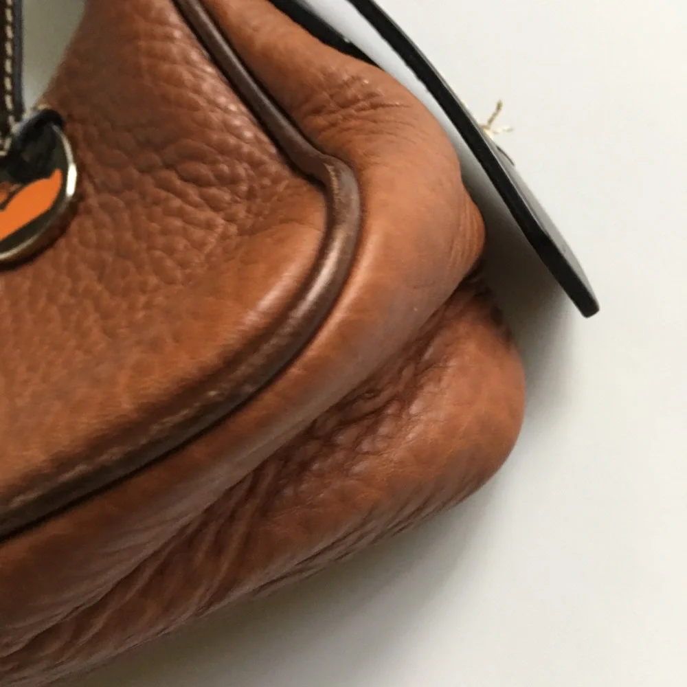 Dooney & Bourke Hobo Shoulder Handbag Purse Pebbled Leather Brown Silver Zip